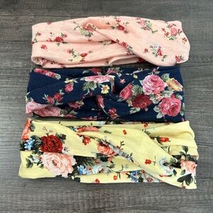 Floral Twisty / Criss-Cross Headband Set - Pink, Navy, Yellow